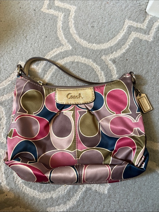 Coach Handbags - Coach Multicolor Signature Shoulder Bag - Pink, Navy & Olive
